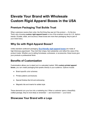 Elevate Your Brand with Wholesale Custom Rigid Apparel Boxes in the USA