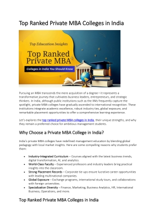 Top Ranked Private MBA Colleges in India