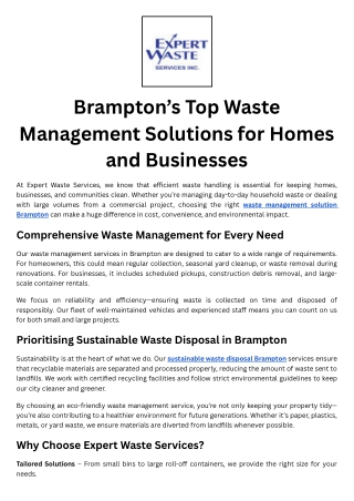 Brampton’s Top Waste Management Solutions for Homes and Businesses