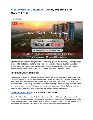 Aipl Projects in Gurugram – Luxury Properties for Modern Living
