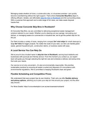 Skip Bin Hire Rockbank- Concorde Skip bin
