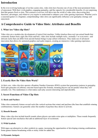A Comprehensive Guide to Video Slots: Features and Benefits