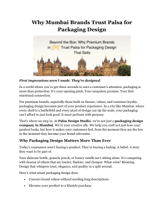 Why Mumbai Brands Trust Palsa for Packaging Design