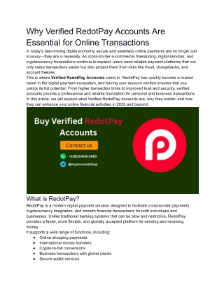 Why Verified RedotPay Accounts Are Essential for Online Transactions