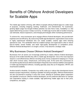 Benefits of Offshore Android Developers for Scalable Apps