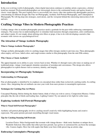 Crafting Vintage Vibes in Modern Photographic Practices
