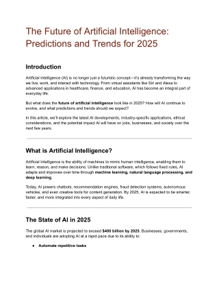 The Future of Artificial Intelligence: Predictions and Trends for 2025
