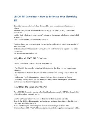How the LESCO Bill Calculator Helps You Plan and Manage Expenses