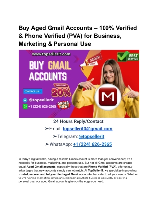 Buy Aged Gmail Accounts – 100% Verified & Phone Verified (PVA) for Business, Marketing & Personal Use