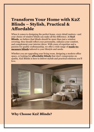 Transform Your Home with K2Z Blinds – Stylish, Practical & Affordable
