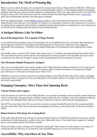 Why Mega Moolah is the Ultimate Progressive Jackpot Game