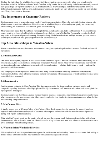 Exploring Customer Reviews: The Best Places for Windshield Repair in Winston-Sal