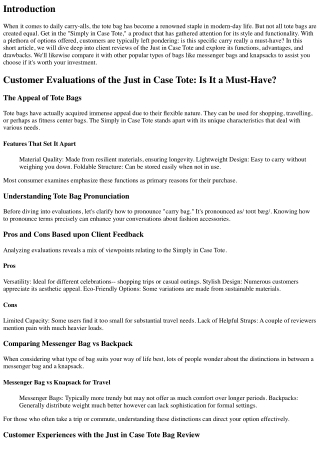 Consumer Evaluations of the Simply in Case Tote: Is It a Must-Have?