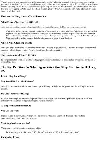 The Best Practices for Selecting an Auto Glass Shop Near You in Hickory, NC