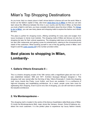 Milan’s Top Shopping Destinations