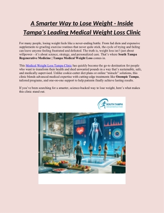 A Smarter Way to Lose Weight - Inside Tampa’s Leading Medical Weight Loss Clinic