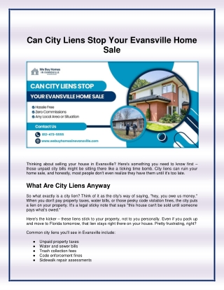 Can City Liens Stop Your Evansville Home Sale
