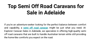 Top Semi Off Road Caravans for Sale in Adelaide