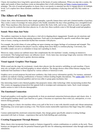 The Role of Sound and Graphics in Classic Slots at Casinos