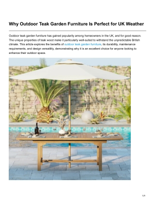 Why Outdoor Teak Garden Furniture Is Perfect for UK Weather