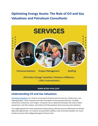 Optimizing Energy Assets - The Role of Oil and Gas Valuations and Petroleum Consultants