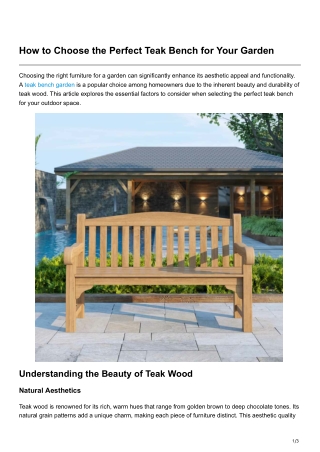 How to Choose the Perfect Teak Bench for Your Garden
