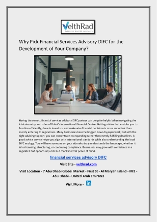 Why Pick Financial Services Advisory DIFC for the Development of Your Company?