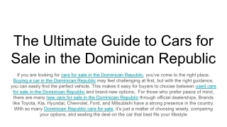 The Ultimate Guide to Cars for Sale in the Dominican Republic