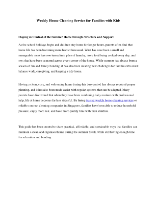 Weekly House Cleaning Service for Families with Kids