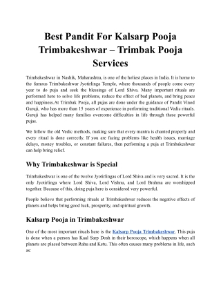 Best Pandit For Kalsarp Pooja Trimbakeshwar – Trimbak Pooja Services