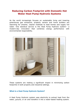 Reducing Carbon Footprint with Domestic Hot Water Heat Pump Hydronic Systems