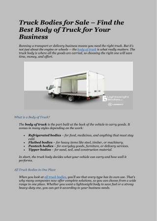 Truck Bodies for Sale – Find the Best Body of Truck for Your Business
