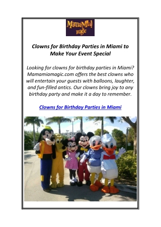 Clowns for Birthday Parties in Miami to Make Your Event Special