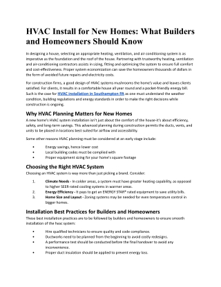 HVAC Install for New Homes What Builders and Homeowners Should Know.Doc