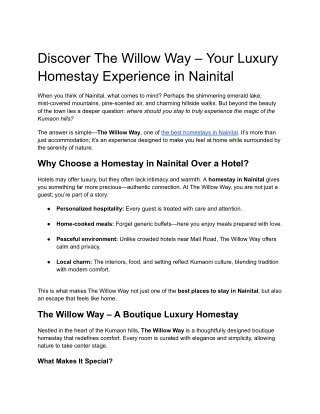 Discover The Willow Way – Your Luxury Homestay Experience in Nainital