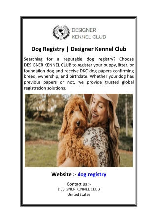 Dog Registry  Designer Kennel Club