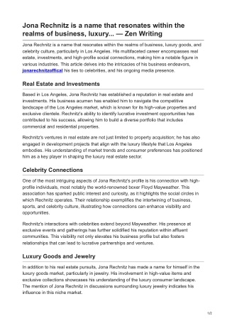 Jona Rechnitz is a name that resonates within the realms of business luxury  Zen Writing