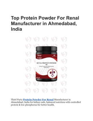 Top Protein Powder For Renal Manufacturer in Ahmedabad, India