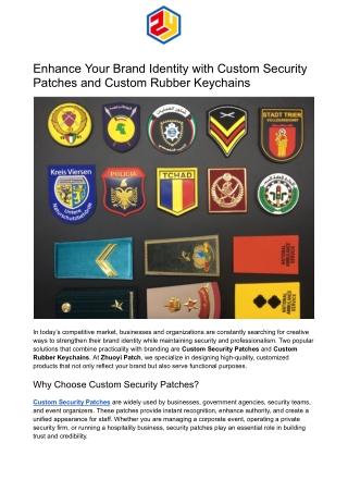 Custom Security Patches & Custom Rubber Keychains | Zhuoyi Patch
