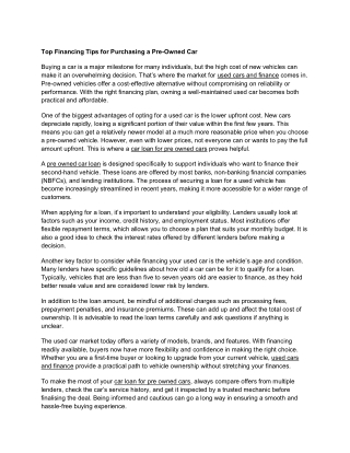 Top Financing Tips for Purchasing a Pre-Owned Car