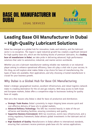 Base Oil Manufacturer in Dubai - Kleen Lube