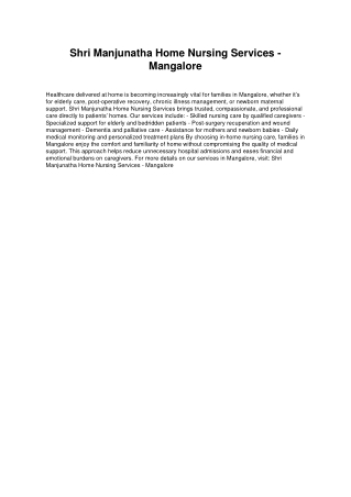 Home Nursing Care Services In Mangalore