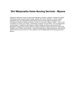 Home Nursing Care Services In Mysore