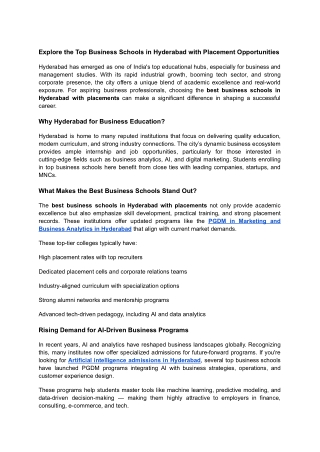Explore the Top Business Schools in Hyderabad with Placement Opportunities