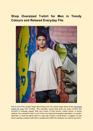 Shop Oversized T-shirt for Men in Trendy Colours and Relaxed Everyday Fits