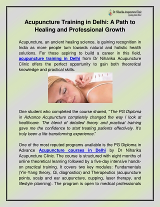 Acupuncture training in Delhi