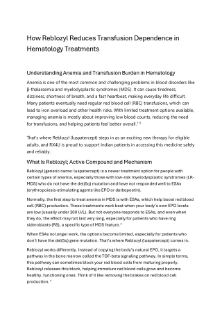 How Reblozyl Reduces Transfusion Dependence in Hematology Treatments