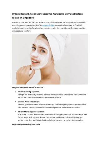 Unlock Radiant Clear Skin Discover Annabelle Skin Extraction Facials in Singapore