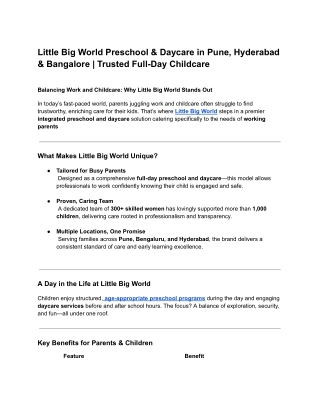 Little Big World Preschool & Daycare in Pune, Hyderabad & Bangalore _ Trusted Full-Day Childcare