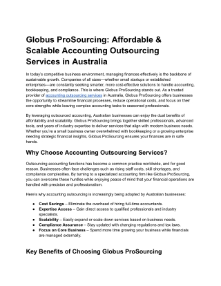 Globus ProSourcing Affordable & Scalable Accounting Outsourcing Services in Australia